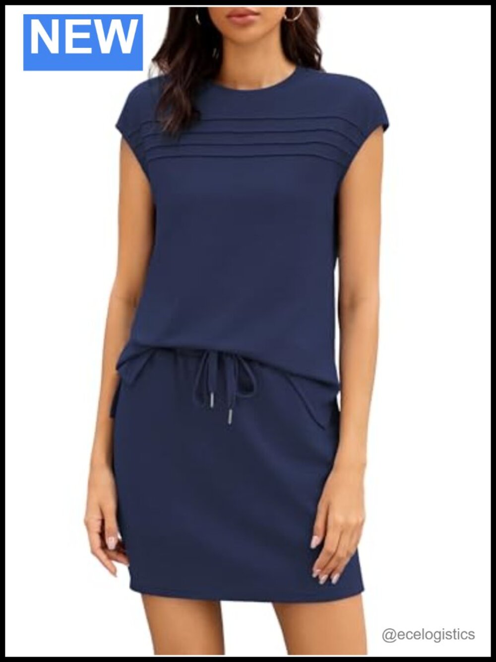 Womens Two Piece Summer Skirt and Top Set with Cap Sleeves, Drawstring Tennis
